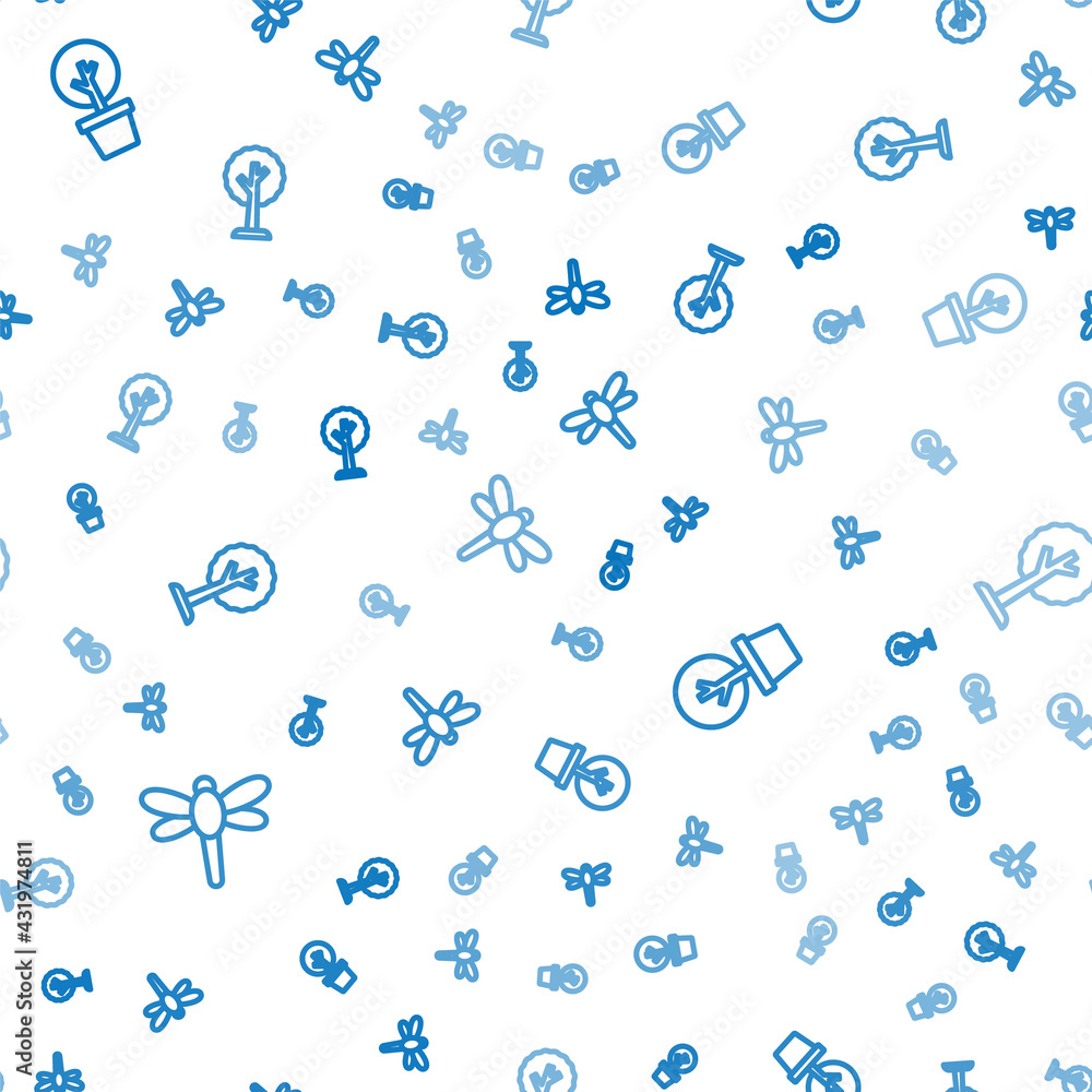 Set line Dragonfly, Forest and on seamless pattern. Vector