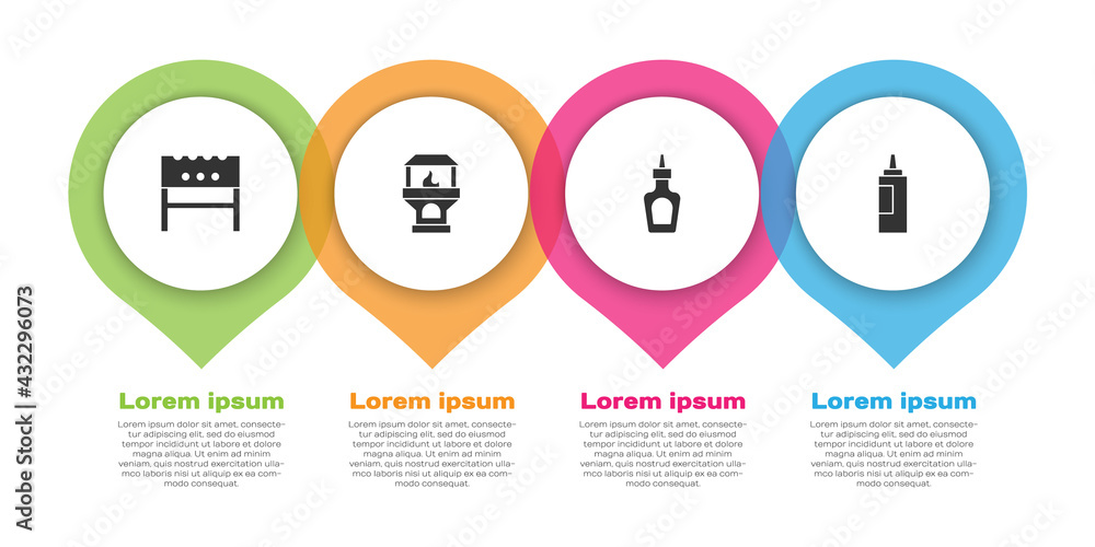 Set BBQ brazier, Brick stove, Sauce bottle and . Business infographic template. Vector