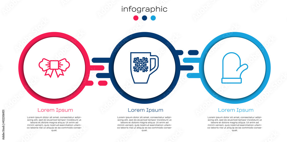定线蝴蝶结，雪花咖啡杯和圣诞手套。商业信息图模板。Vec