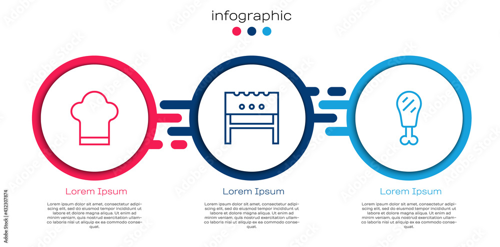 厨师帽、烧烤火盆和鸡腿套装。商业信息图模板。Vector