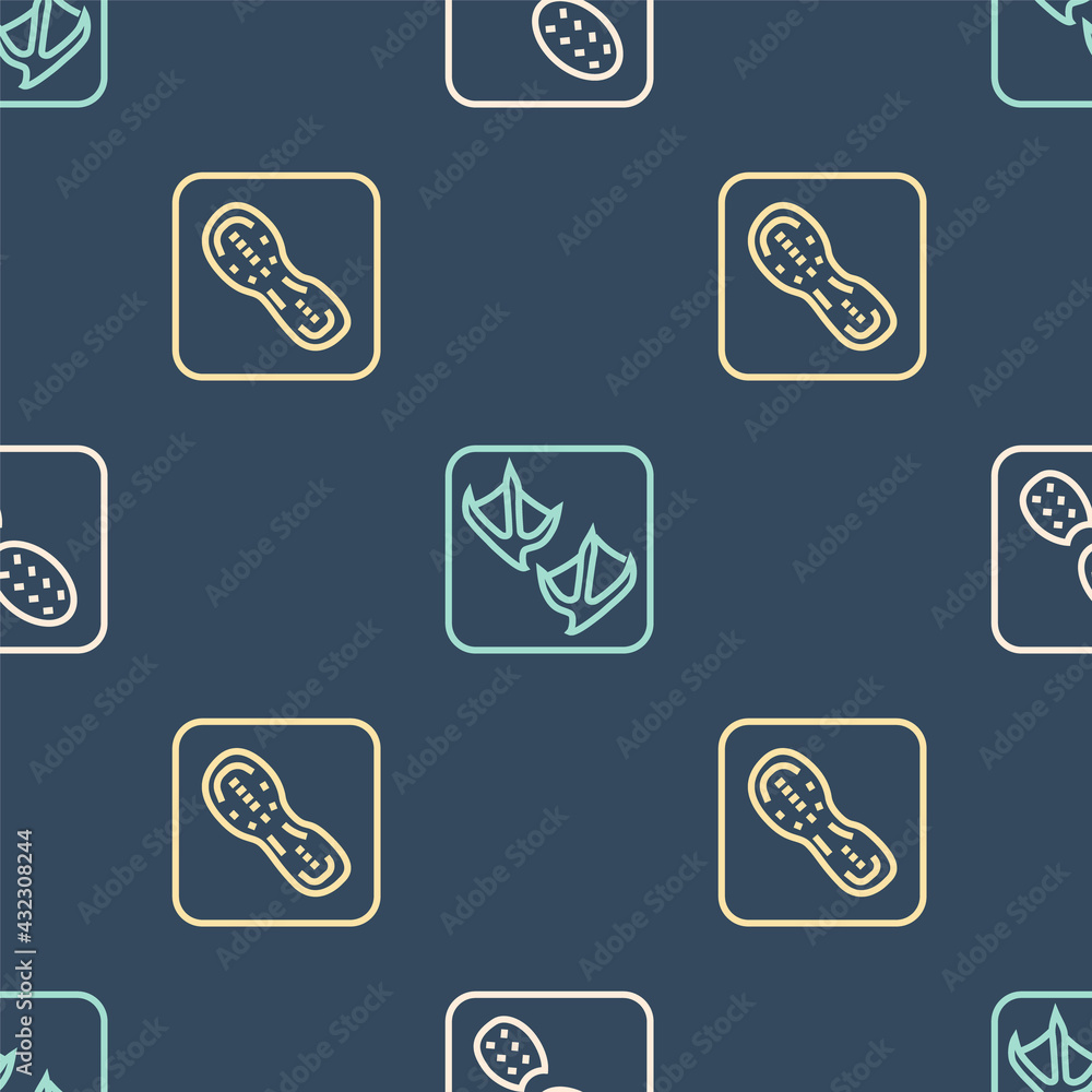 Set line Human footprints shoes, and Seagull paw on seamless pattern. Vector