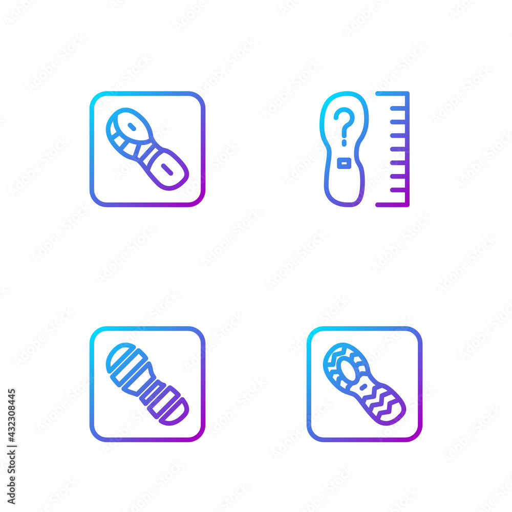 设定线条人类足迹鞋，方形尺寸。渐变色图标。矢量