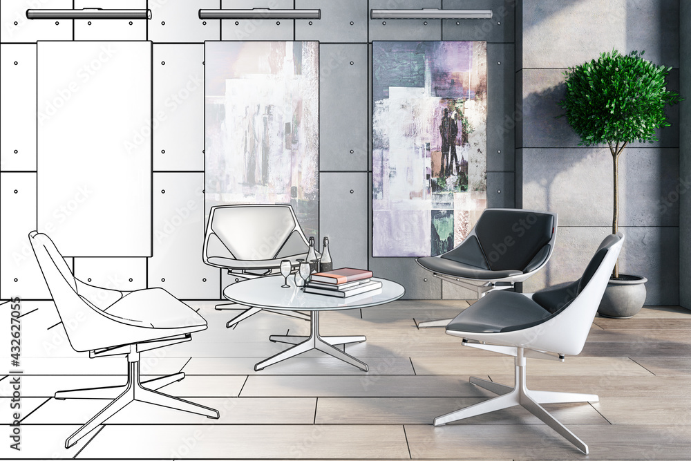 Art Presentation Inside an Office (conception) - 3D Visualization