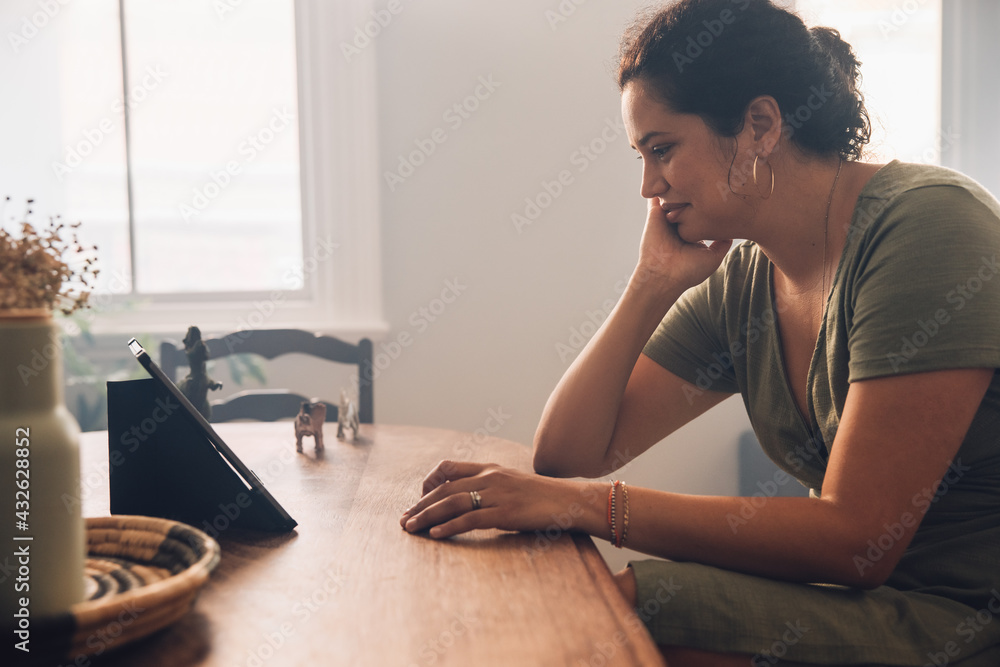 Woman video calling from home