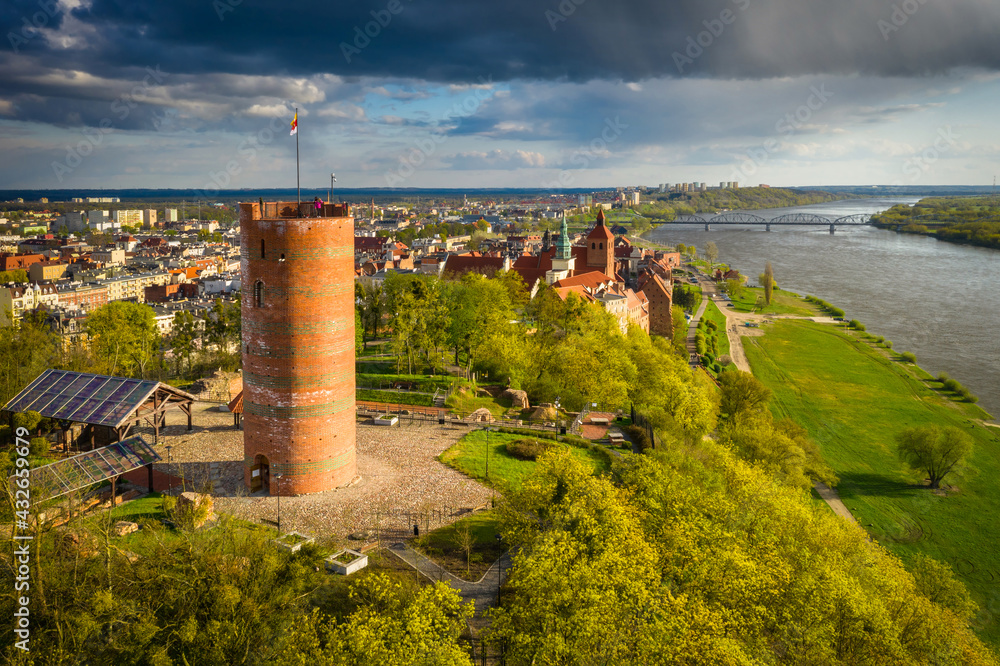 Klimek Tower in Grudziądz over the Vistula River in the afternoon sun. Poland