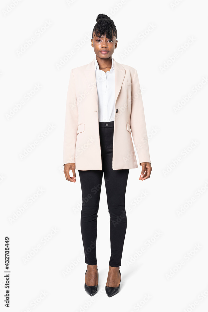 Womens pink blazer business fashion full body