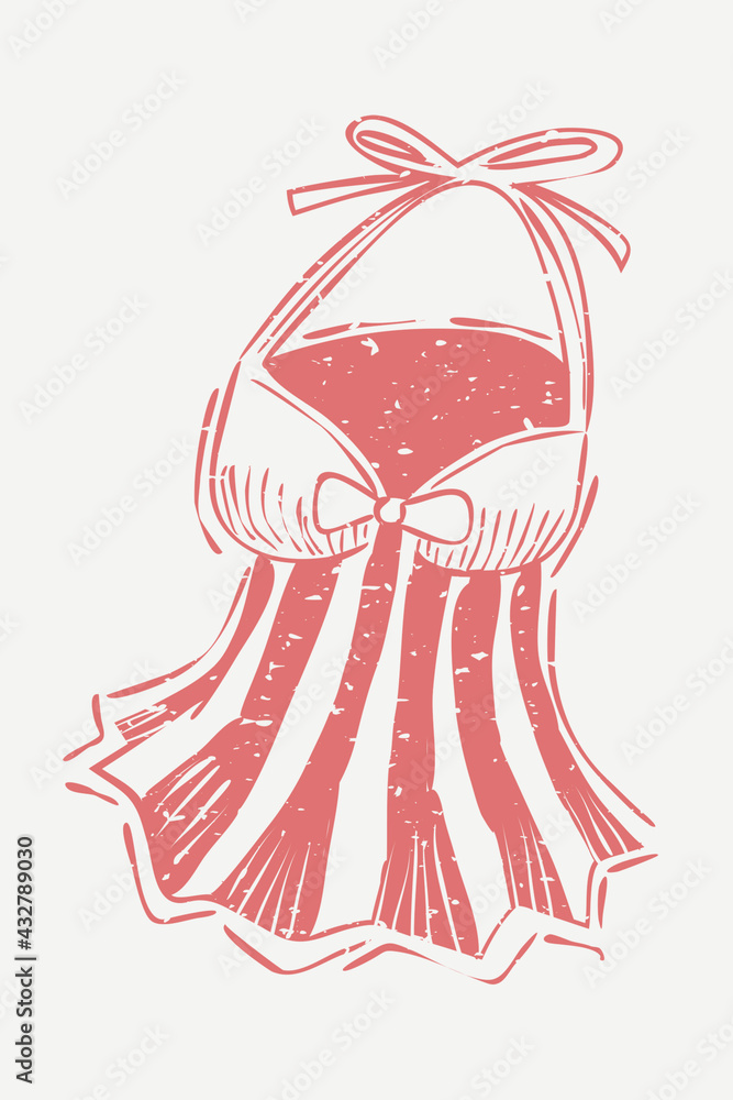 Muted red swimsuit in cute illustration