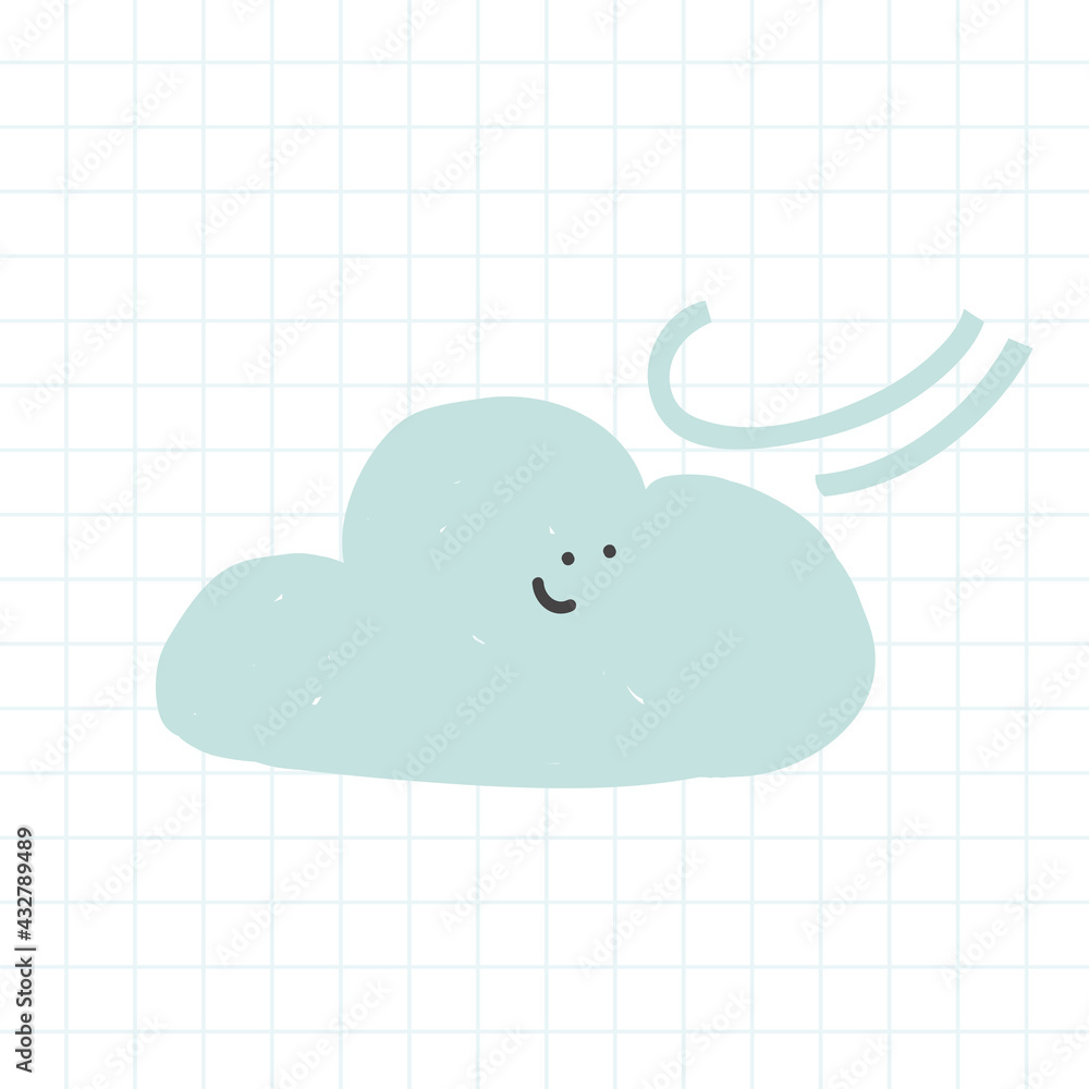 Doodle windy cloud illustration weather forecast drawing for kids