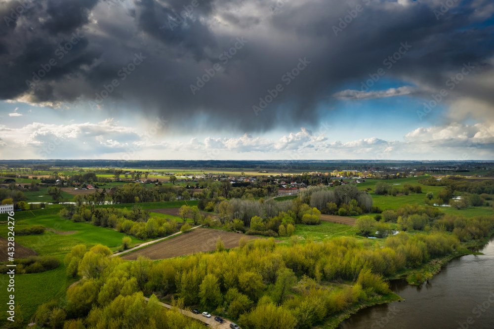 Rainy clouds over the Vistula river in Poland