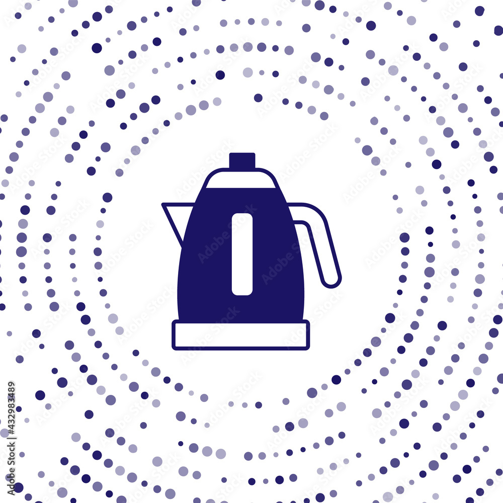 Blue Electric kettle icon isolated on white background. Teapot icon. Abstract circle random dots. Ve