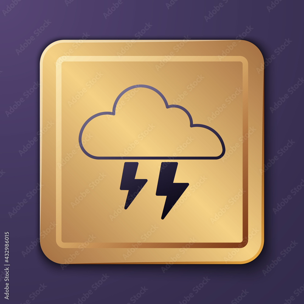 Purple Storm icon isolated on purple background. Cloud and lightning sign. Weather icon of storm. Go