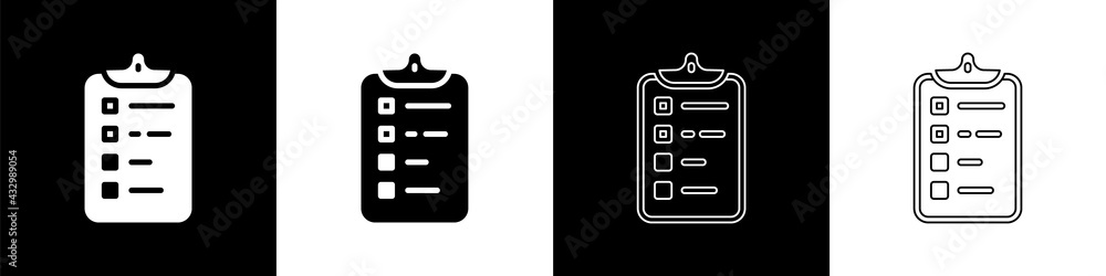 Set Shopping list icon isolated on black and white background. Vector