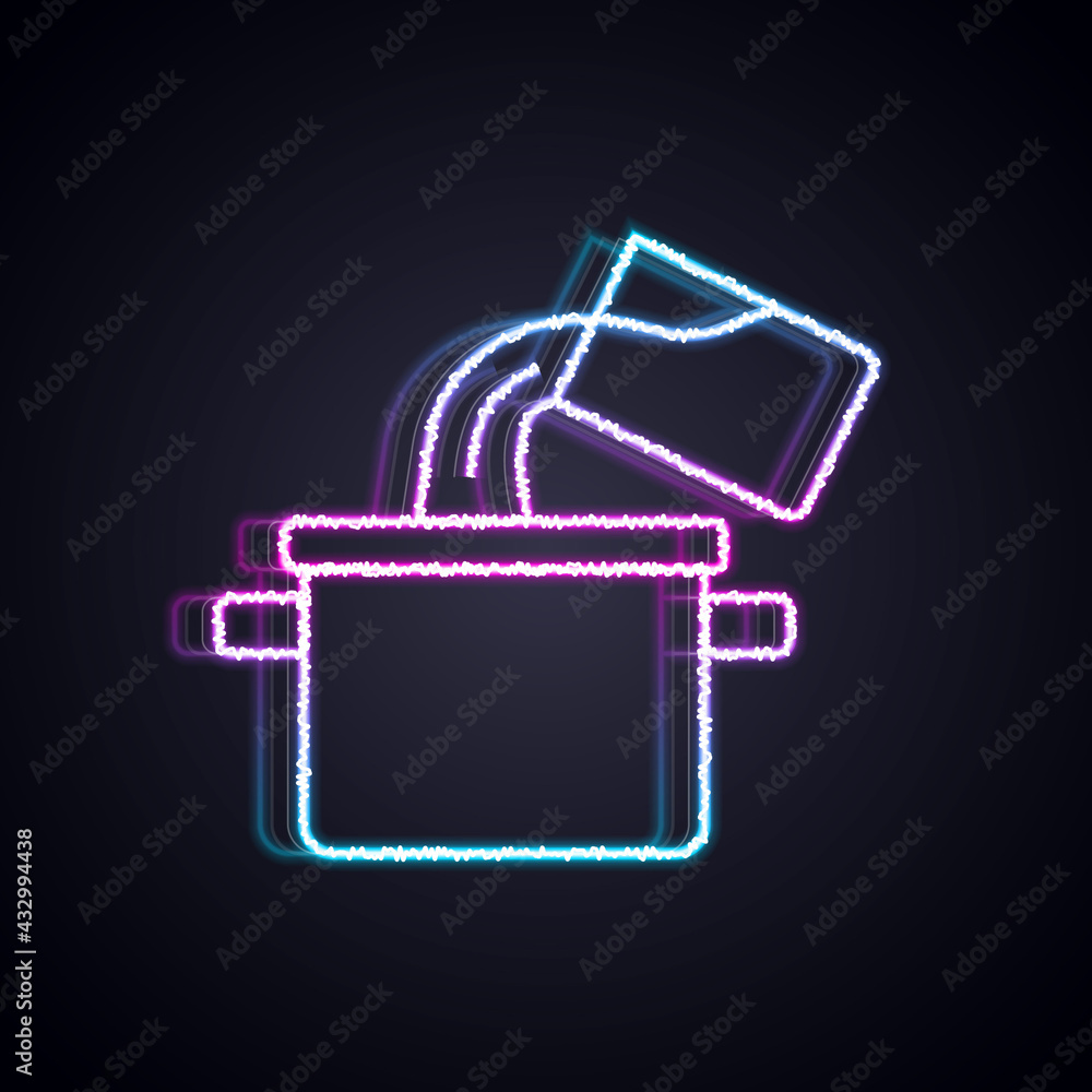 Glowing neon line Cooking pot icon isolated on black background. Boil or stew food symbol. Vector