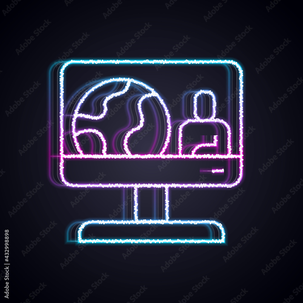 Glowing neon line Weather forecast icon isolated on black background. Vector