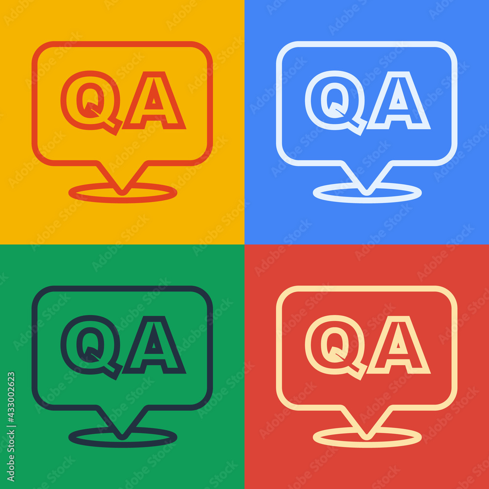 Pop art line Speech bubbles with Question and Answer icon isolated on color background. Q and A symb