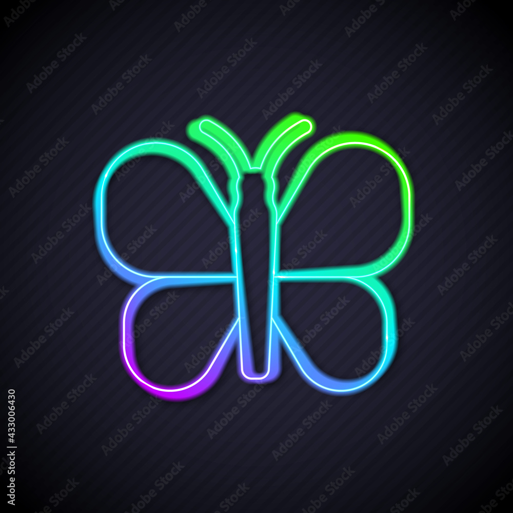 Glowing neon line Butterfly icon isolated on black background. Vector