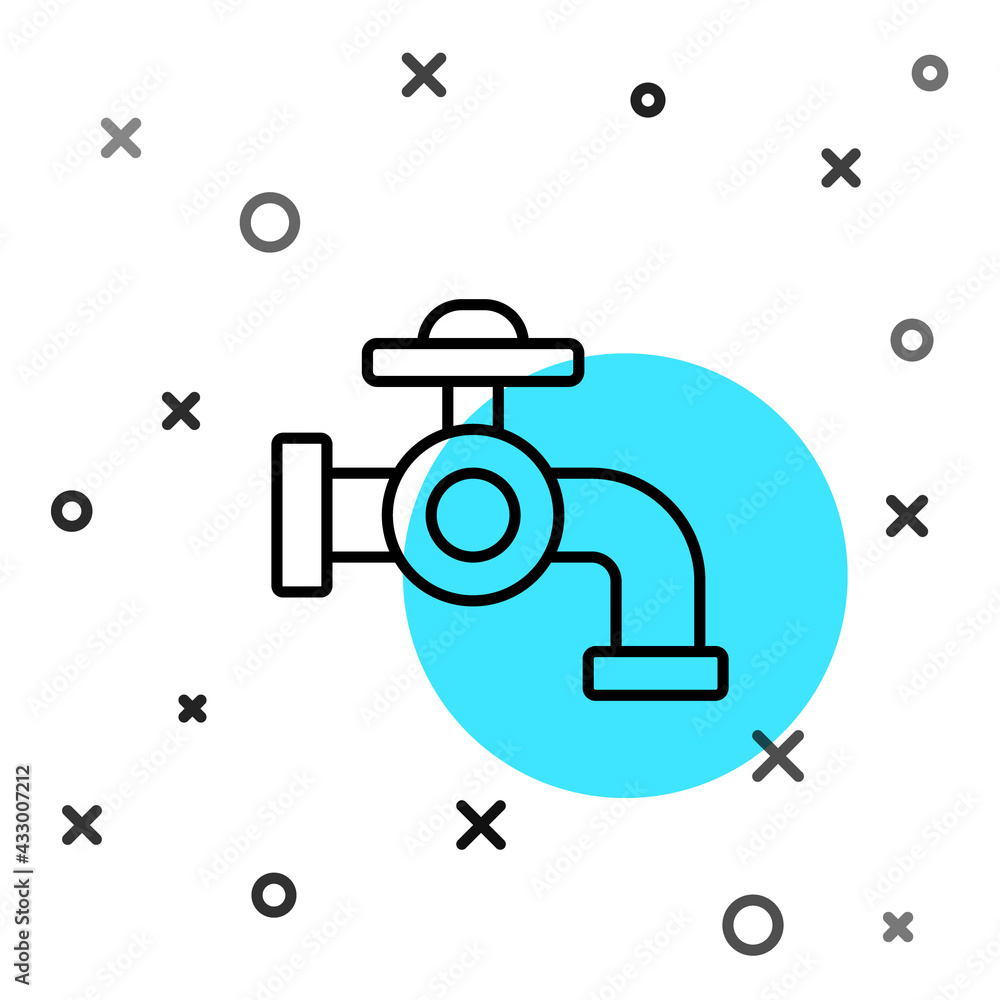 Black line Water tap icon isolated on white background. Random dynamic shapes. Vector