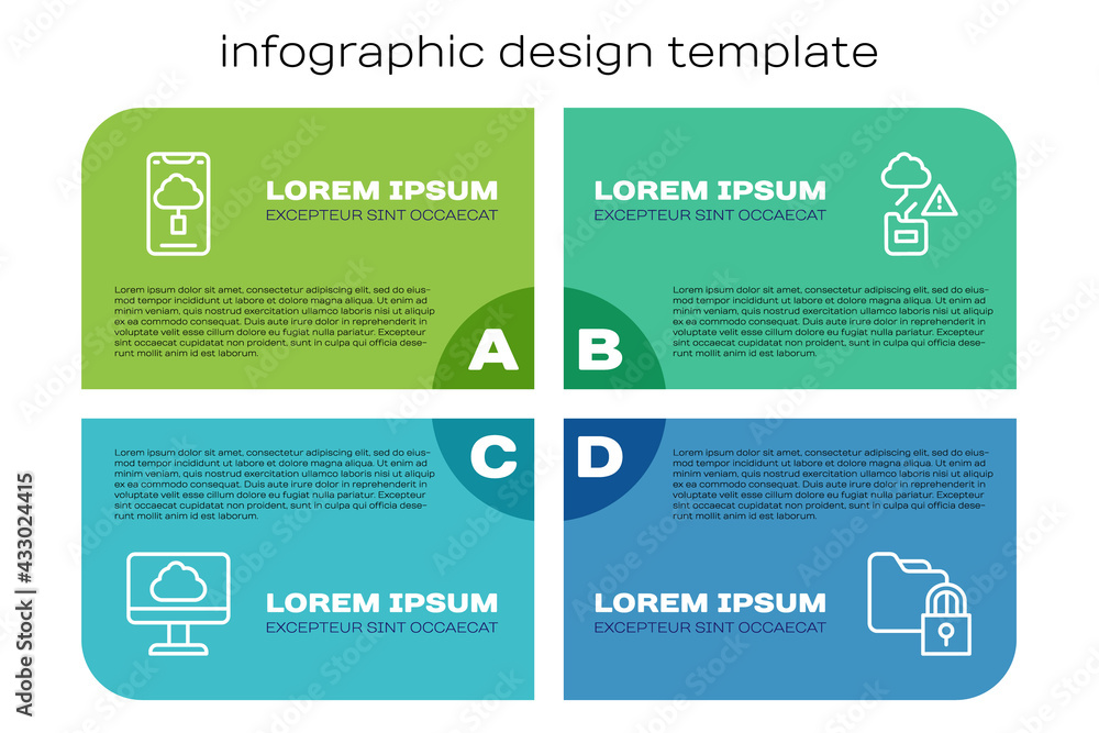 Set line Cloud technology data transfer, , Folder and lock and . Business infographic template. Vect