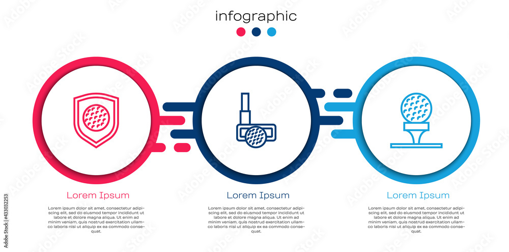带护板、球杆和发球台的底线高尔夫球。商业信息图模板。矢量
