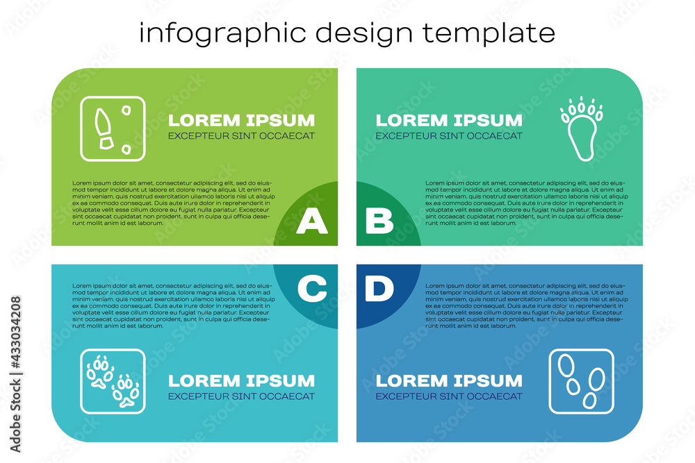 Set line Fox paw footprint，Human footprints shoes，and Bear.Business infographic template.Vvector（设定线