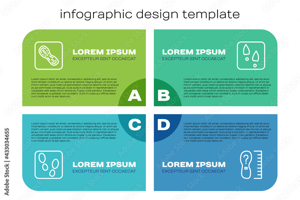 Set line Human footprints shoes, , Square measure size and . Business infographic template. Vector