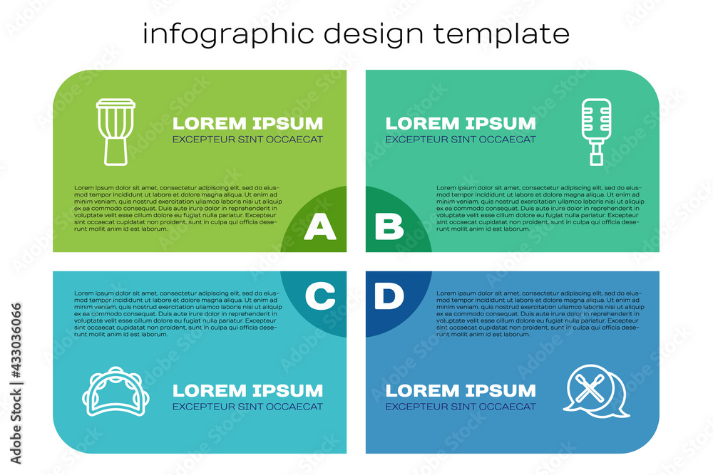 设置线铃鼓、鼓、棒和麦克风。商业信息图模板。矢量