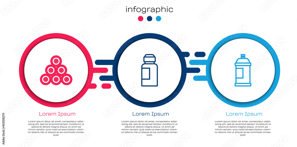 设置线喷漆罐，油漆，水粉，罐子，染料和。商业信息图模板。矢量