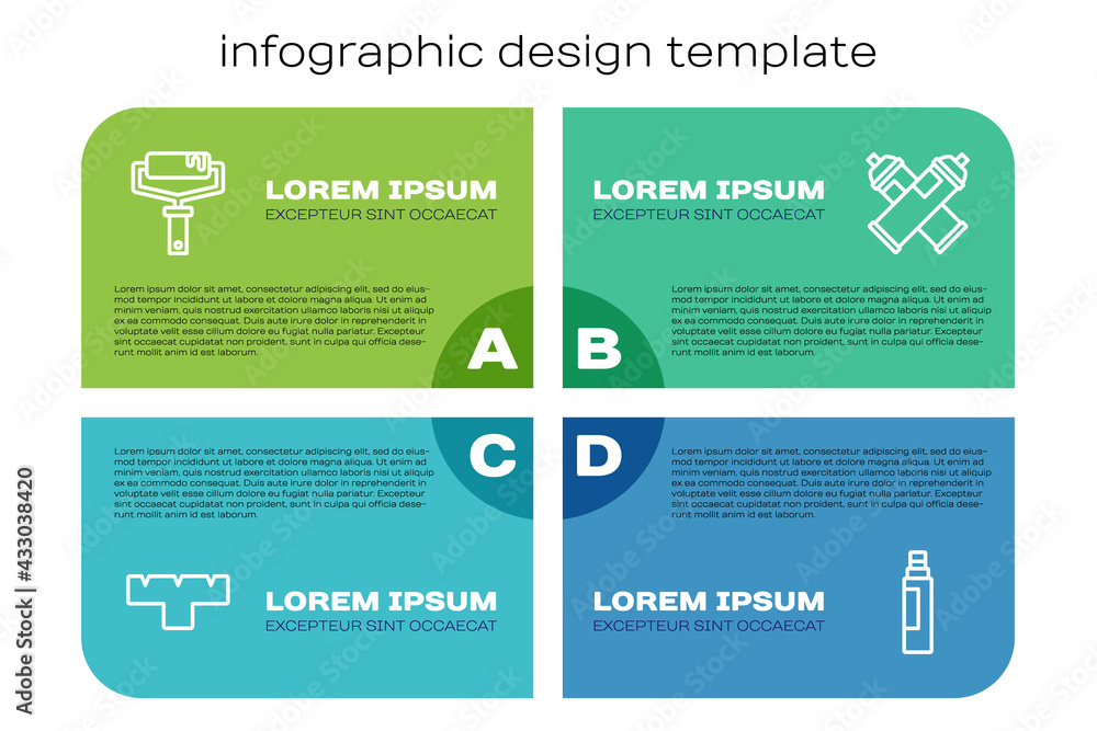 Set line Marker pen attachment, Paint roller brush, and spray can. Business infographic template. Ve