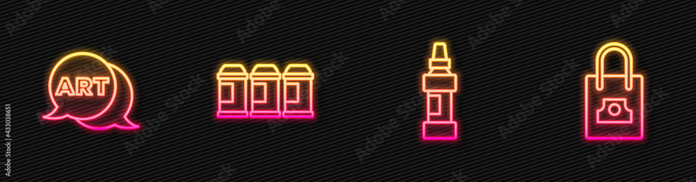 Set line Marker pen，Speech bubble with text art，Paint spray can and spray nozzle cap.Glowing neon（设置