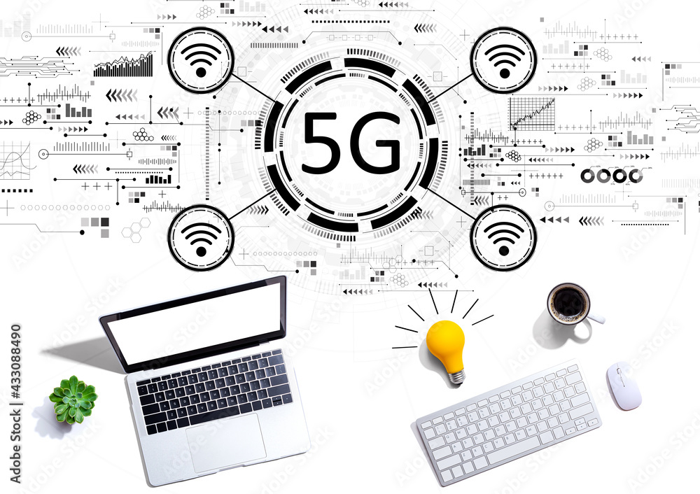 带灯泡电脑的5G网络