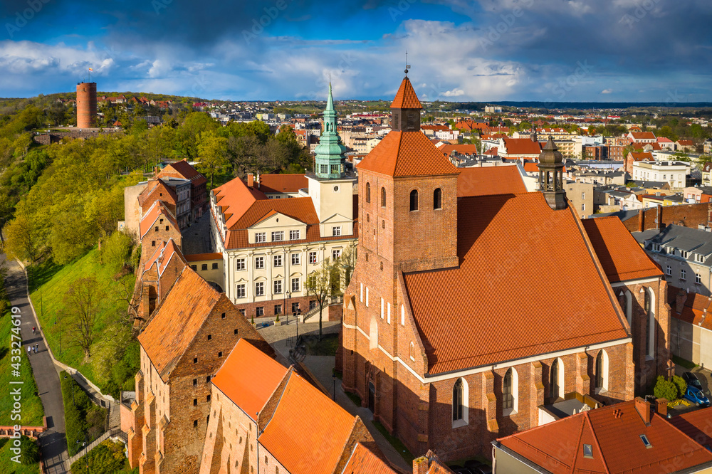 Grudziądz city over the Vistula River in the afternoon sun. Poland