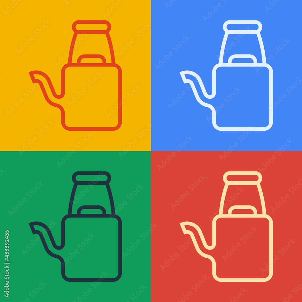 Pop art line Watering can icon isolated on color background. Irrigation symbol. Vector