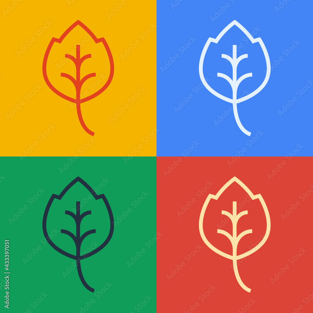 Pop art line Leaf icon isolated Pop art line background. Leaves sign. Fresh natural product symbol. 