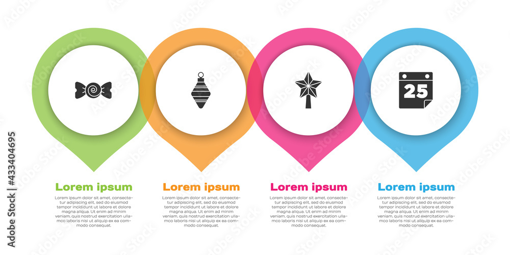 设置糖果、圣诞球、星星和日历。商业信息图模板。矢量