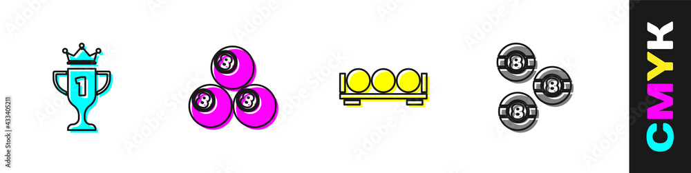 设置奖杯、台球、看台上的球和图标。矢量