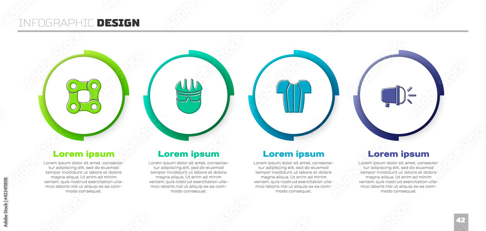 Set Bicycle chain, helmet, Cycling t-shirt and head lamp. Business infographic template. Vector