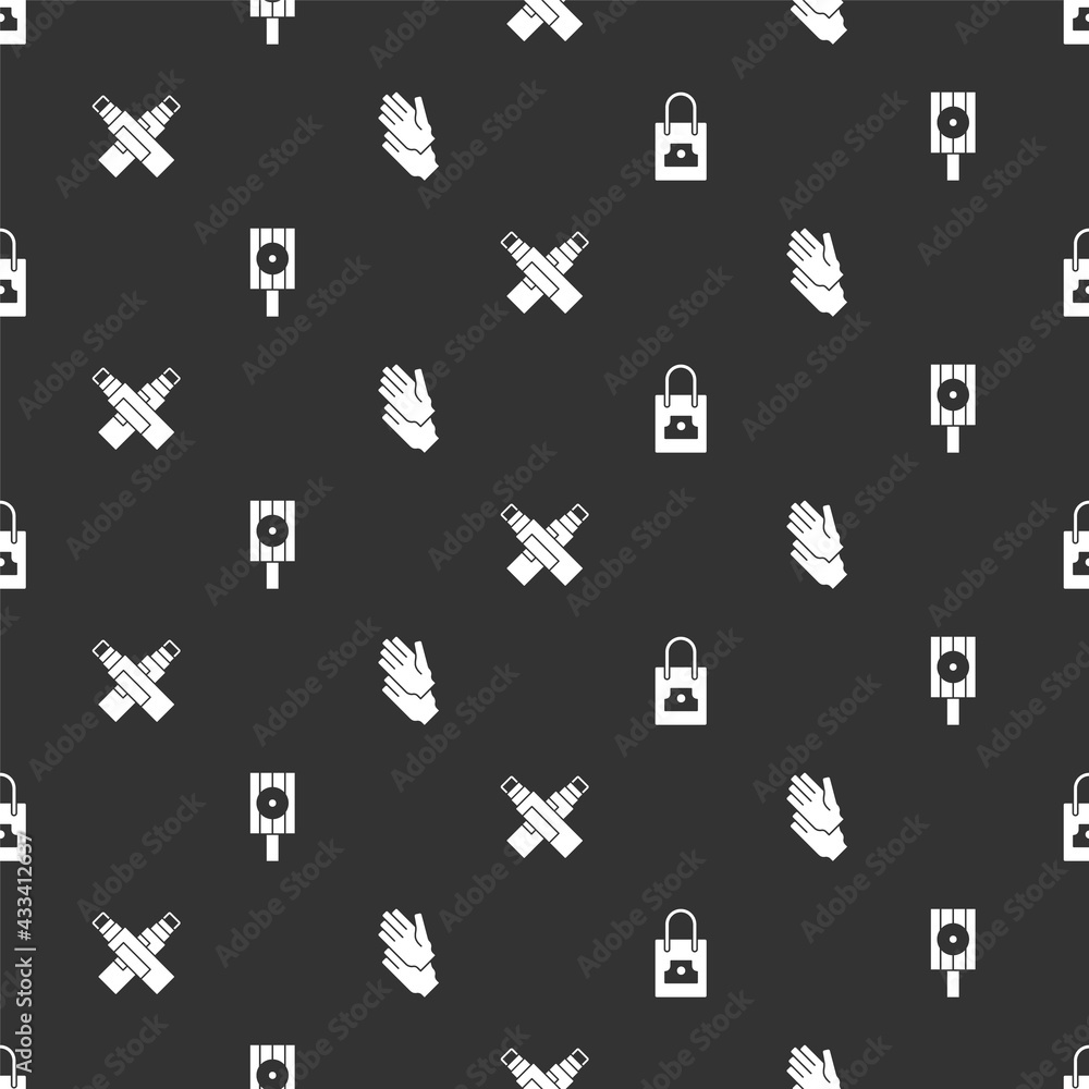 Set Spray can nozzle cap, , Marker pen and Rubber gloves on seamless pattern. Vector