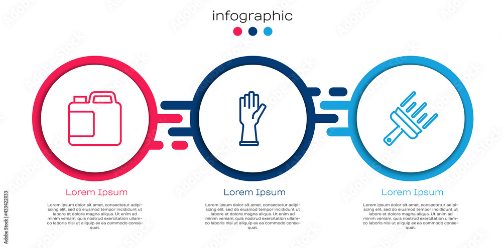用于清洁剂、橡胶手套和清洁剂窗户的设置线瓶。商业信息图模板