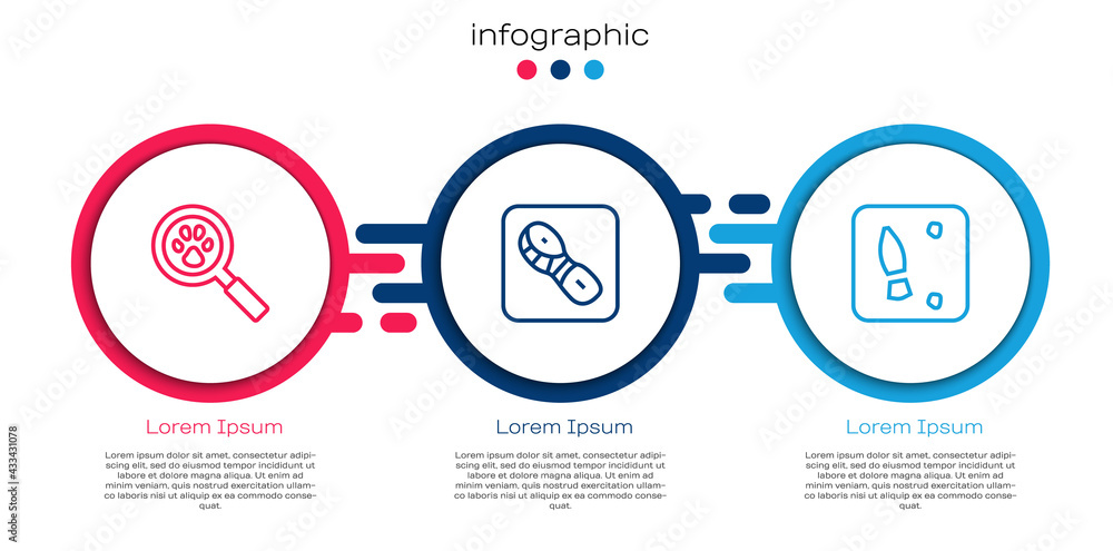 Set line Paw search，Human footprints shoes and.Business infographic template.Vvector（设置行爪搜索、人类足迹鞋和商业