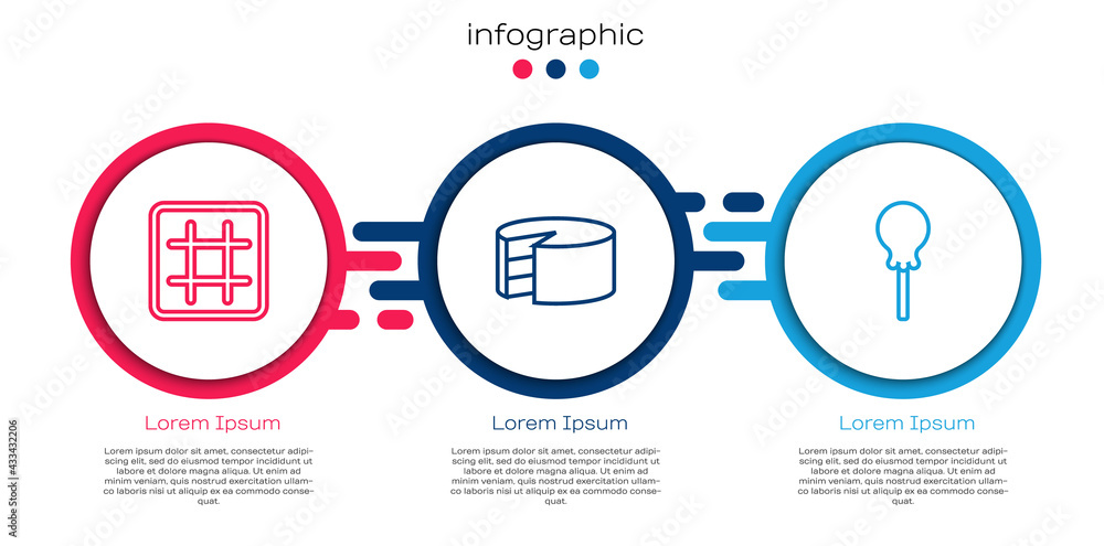 Set line Waffle, Cake and Lollipop. Business infographic template. Vector