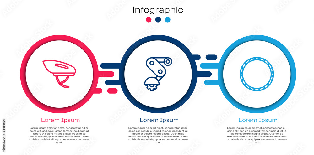 Set line自行车头盔，Deraileur自行车后部和车轮。商业信息图模板。Vector