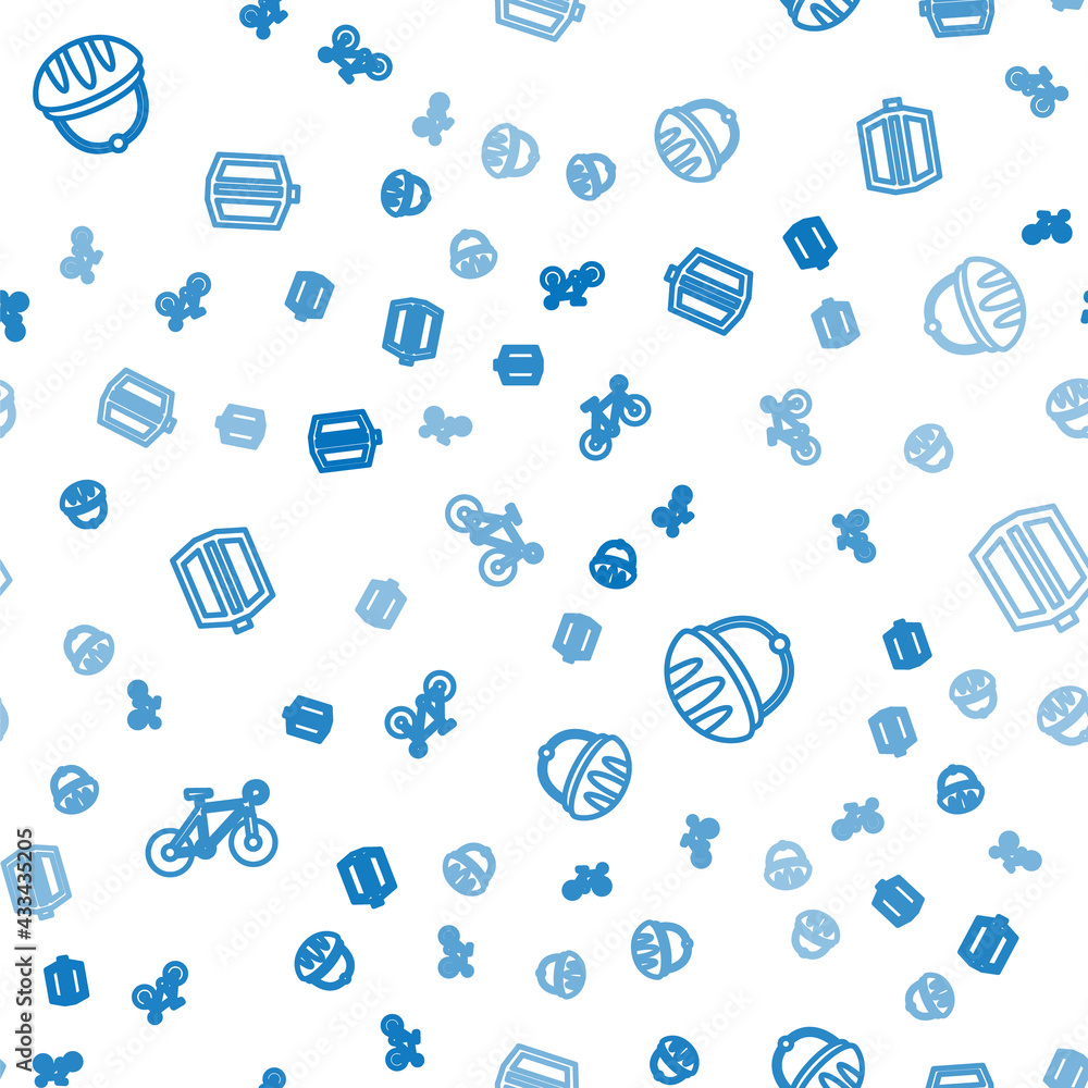 Set line Bicycle, helmet and pedal on seamless pattern. Vector