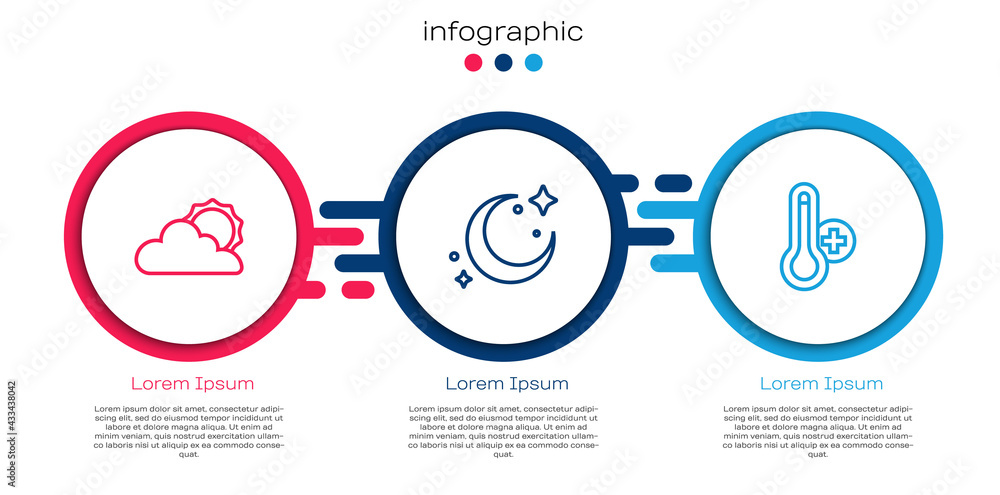 设定太阳和云层天气、月星和气象温度计。商业信息图模板