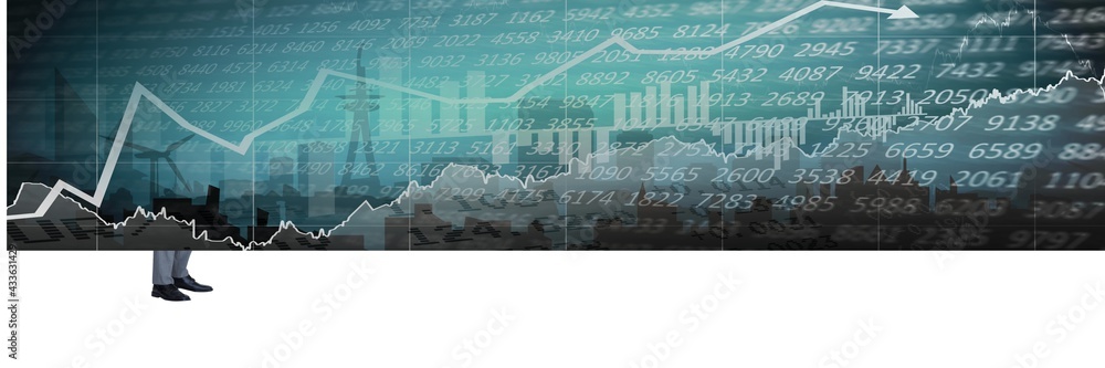 Composition of financial data processing over cityscape