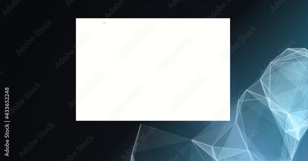 Composition of blank white sign with copy space over blue network of connections