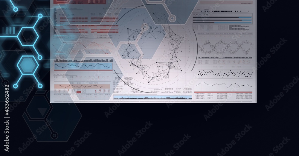 Composition of dna strand, chemical compounds and medical data processing on screen