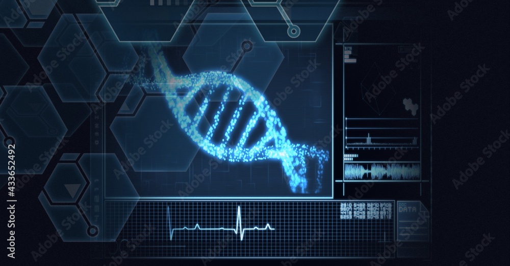 Composition of dna strand, chemical compounds and medical data processing on screen