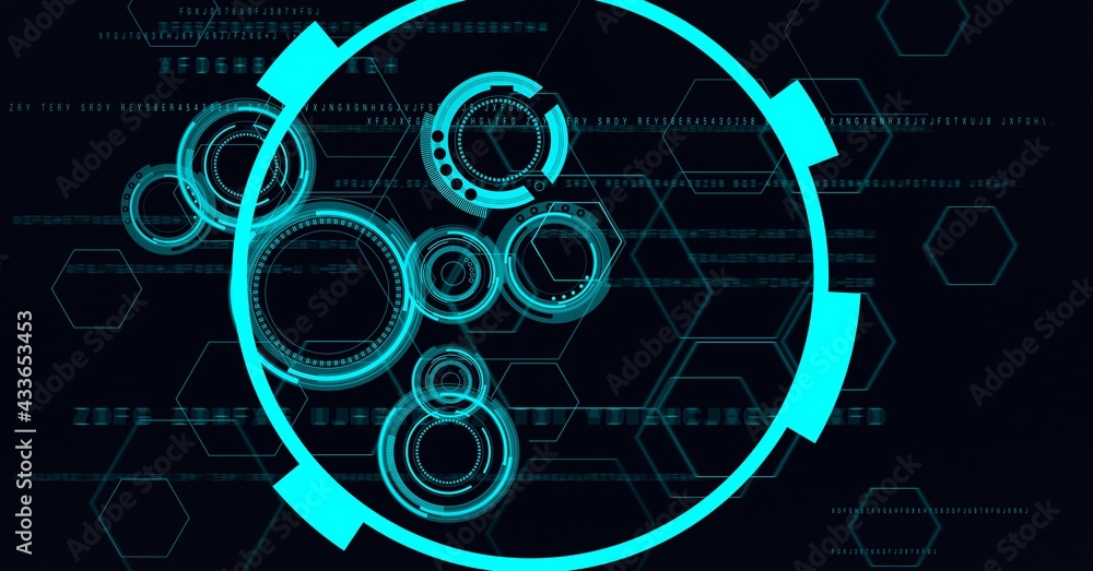 Composition of scopes scanning and data processing on black background