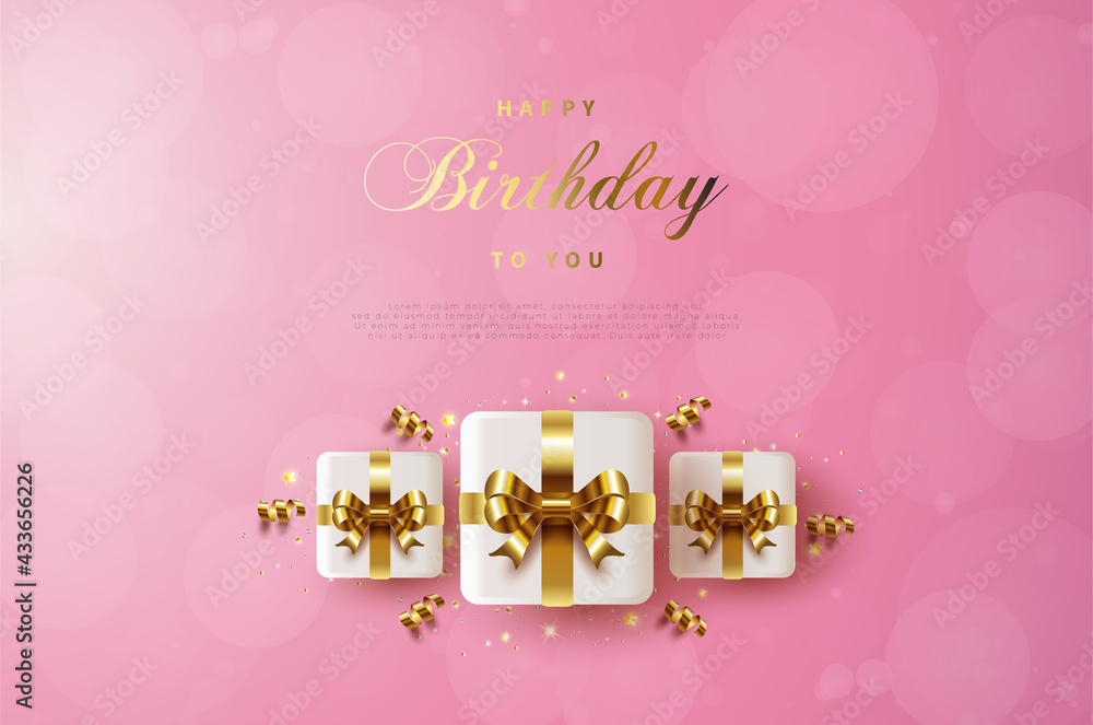 Happy Birthday With Three Gift Boxes