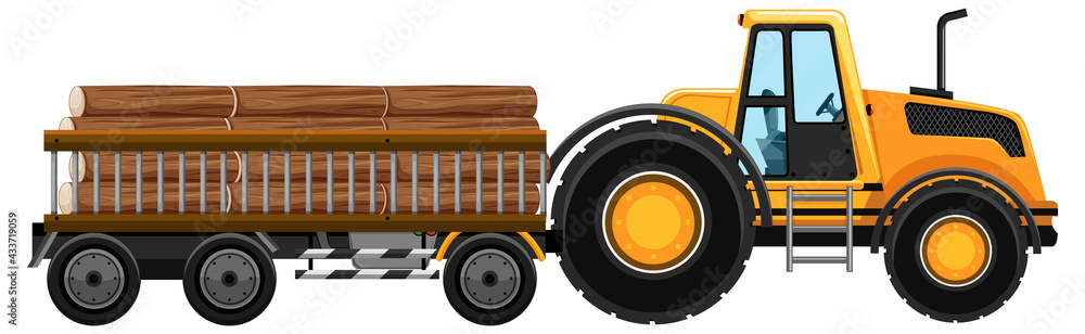 Set of tow truck carrying woods isolated background